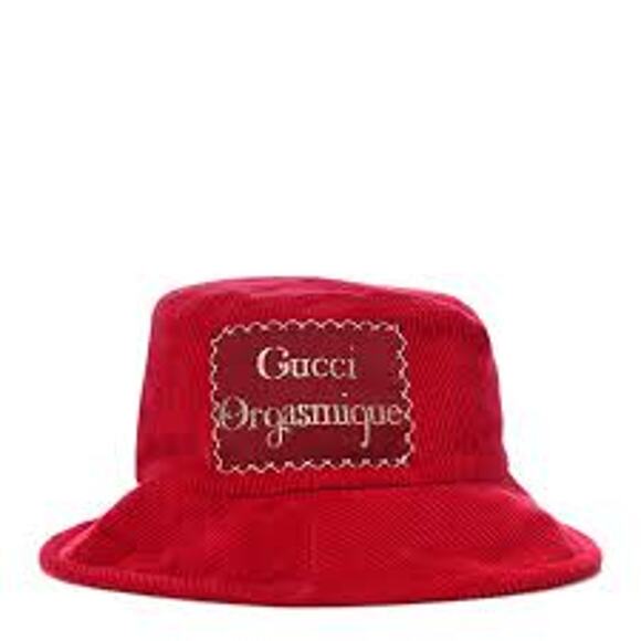 GUCCI Orgasmique Red Corduroy Bucket Hat NWOT NEVER WORN Italy LUXURY CASUAL - Picture 2 of 9